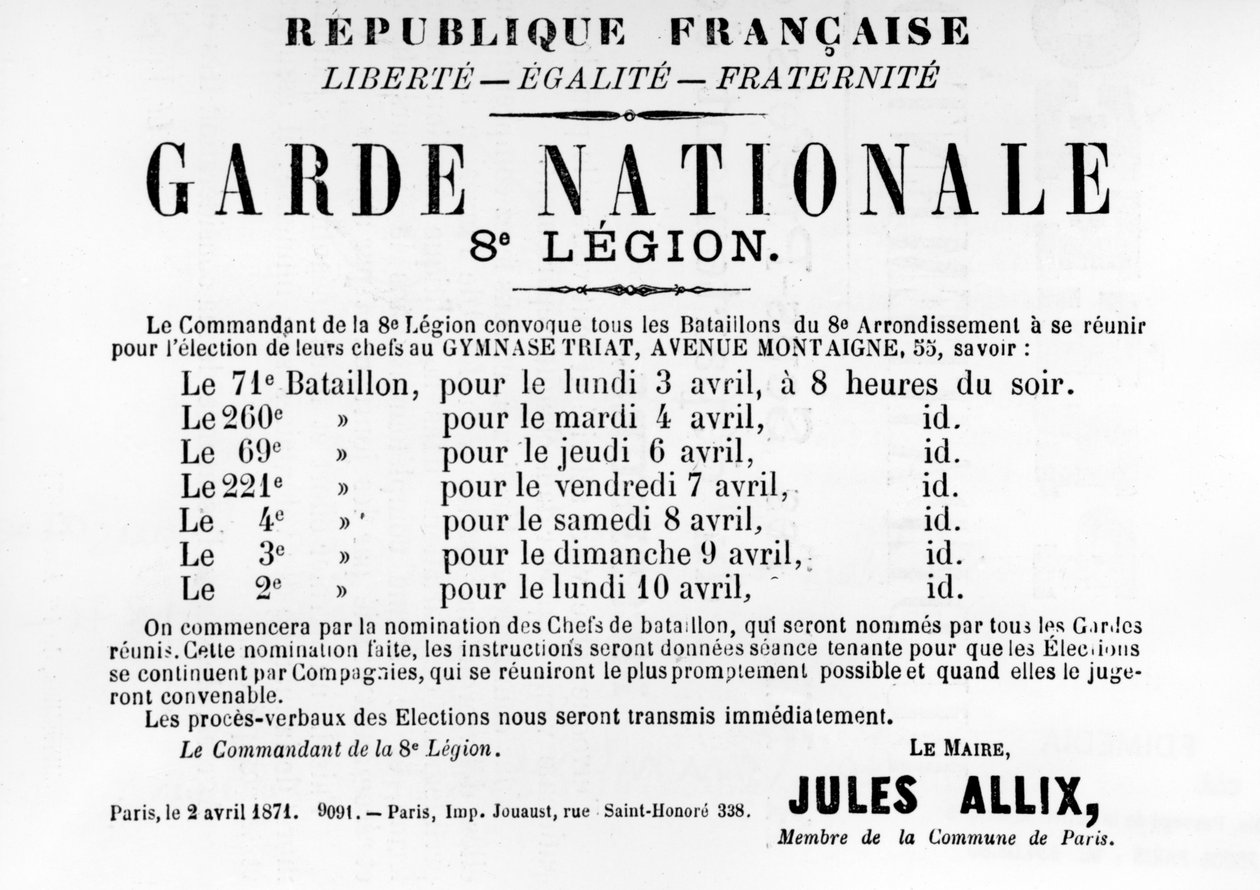 Garde Nationale 8th Legion, Pariisin kommuunin Ranskan poliittisista julisteista, toukokuu 1871 tekijältä Unbekannt