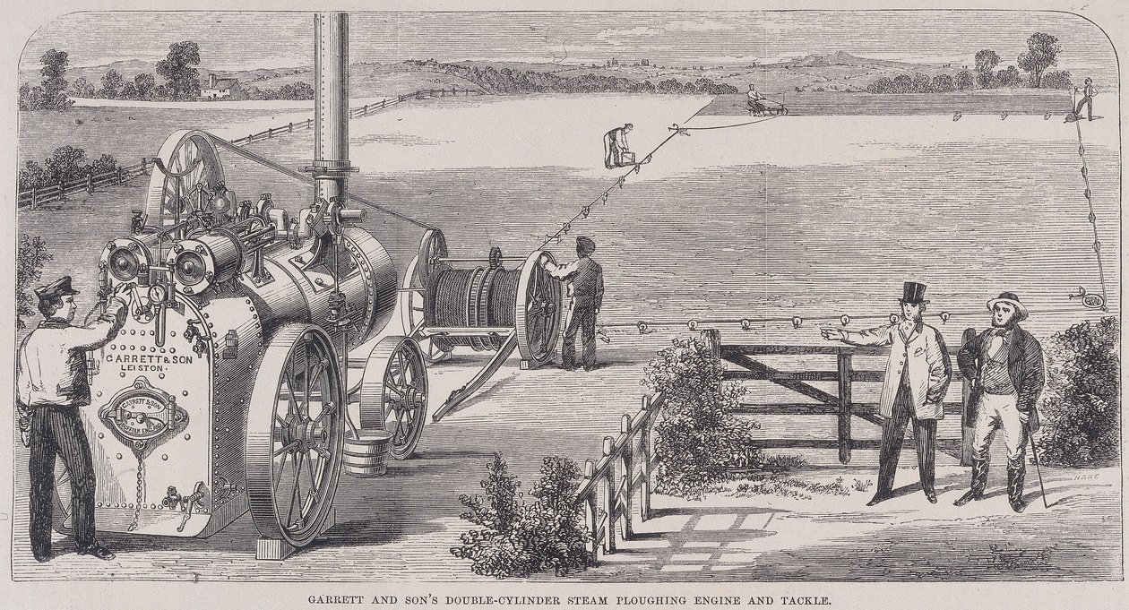 Garrett & Sons kaksisylinterinen höyryaurauskone ja -varusteet, c1862 tekijältä Unbekannt