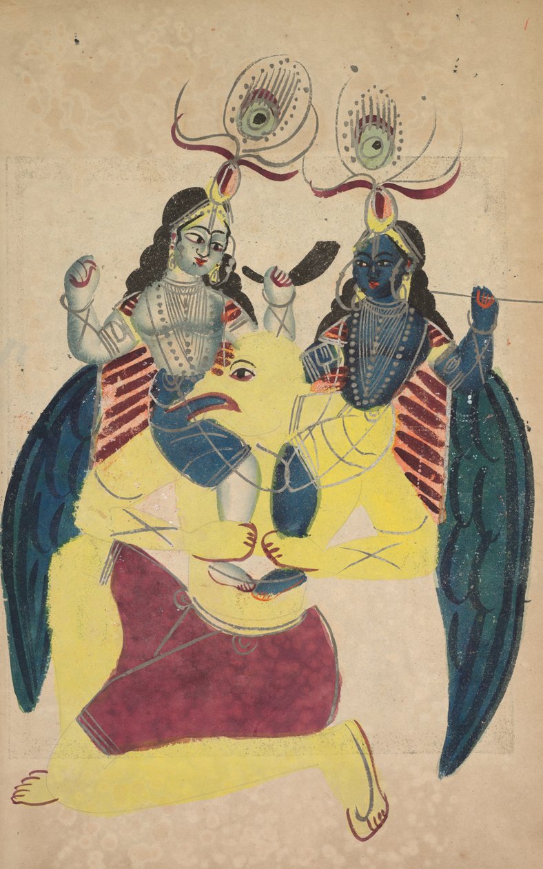 Garuda kantamassa Balaramaa ja Krishnaa, 1800-luku. tekijältä Unbekannt