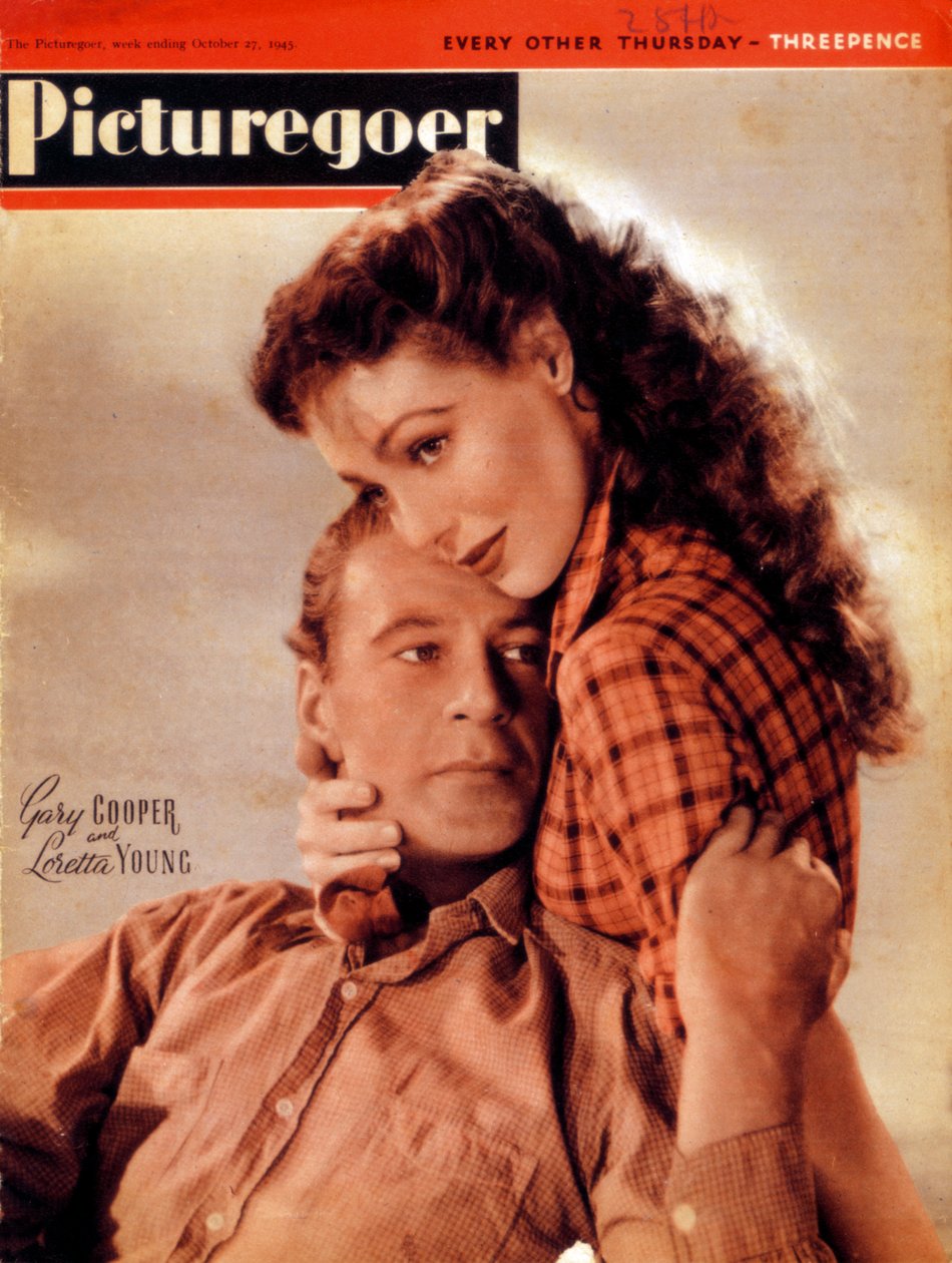 Gary Cooper 1901-1961 ja Loretta Young 1913-2000, amerikkalaiset näyttelijät, 1945 tekijältä Unbekannt