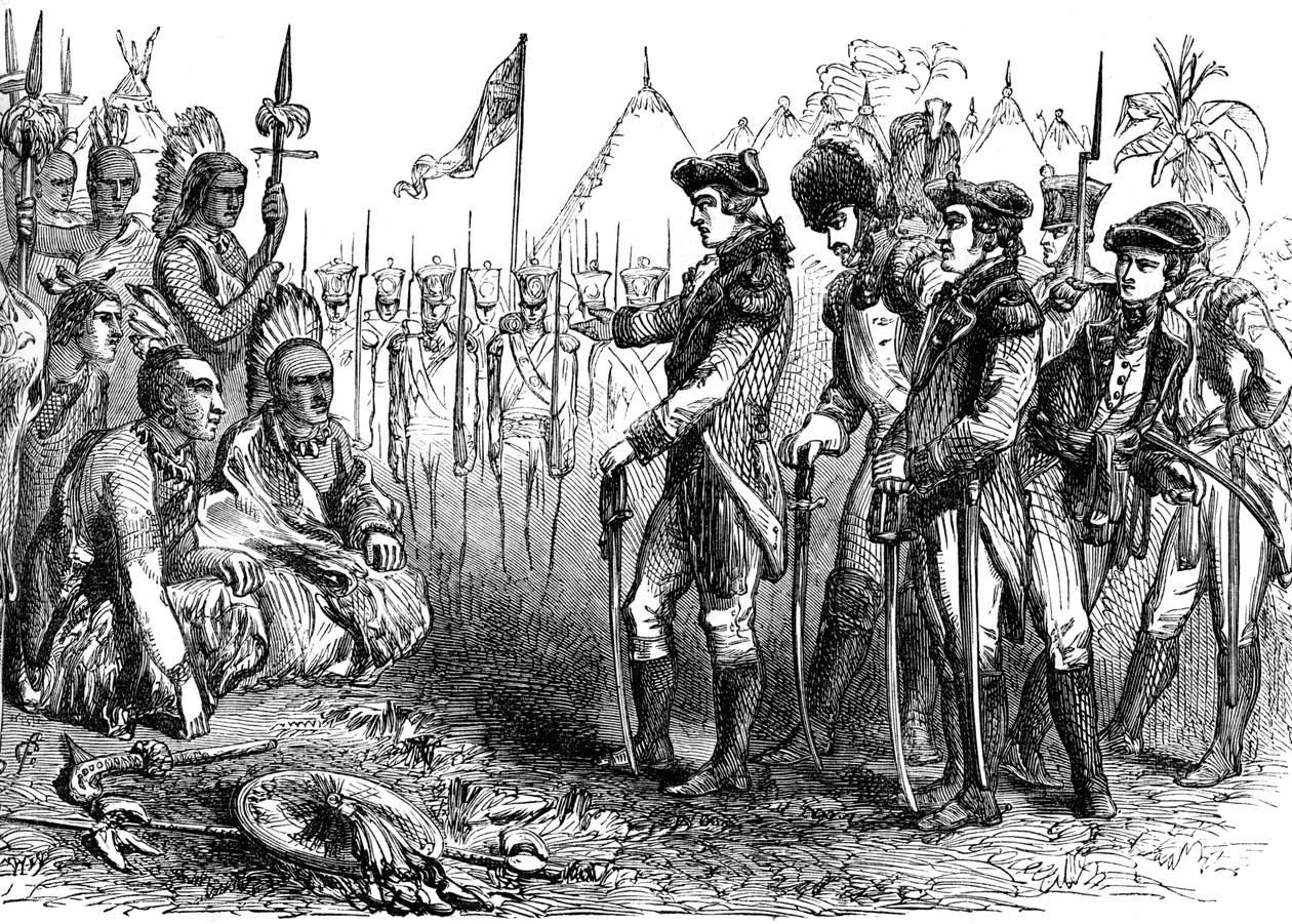 Kenraali Burgoyne puhuu intiaaneille, 1777 c1880 tekijältä Unbekannt