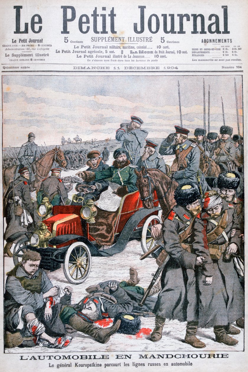 Kenraali Kuropatkin kiertää Venäjän linjoja autolla, Venäjän ja Japanin sota, 1904 tekijältä Unbekannt