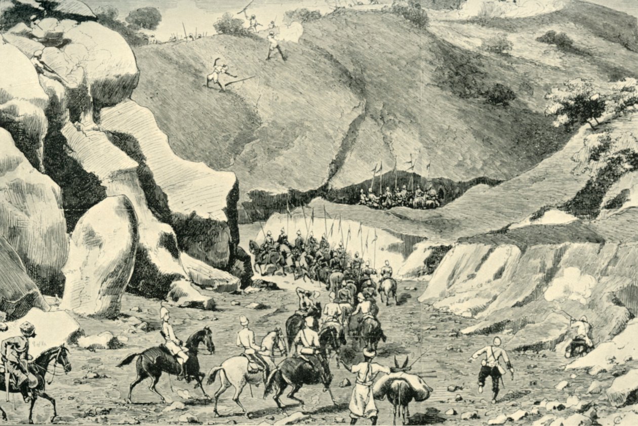 Kenraali Roberts... Ghilzait hyökkäsivät Shutargardanin solaan, 27. syyskuuta 1879, 1901. tekijältä Unbekannt