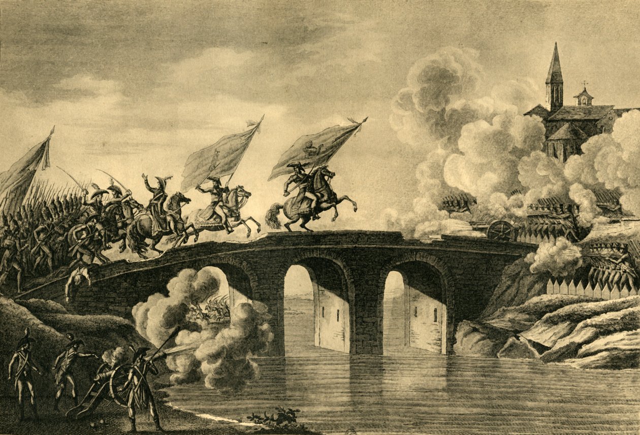 Kenraalit Bonaparte ja Augereau hyökkäävät sillalle Arcolassa marraskuussa 1796 1921. tekijältä Unbekannt