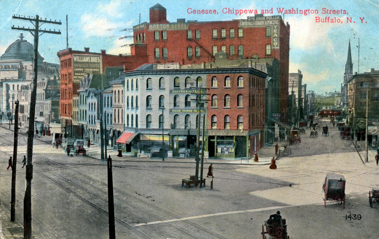 Genesse, Chippewa ja Washington Streets, Buffalo, New York, USA, vuodelta 1910 tekijältä Unbekannt