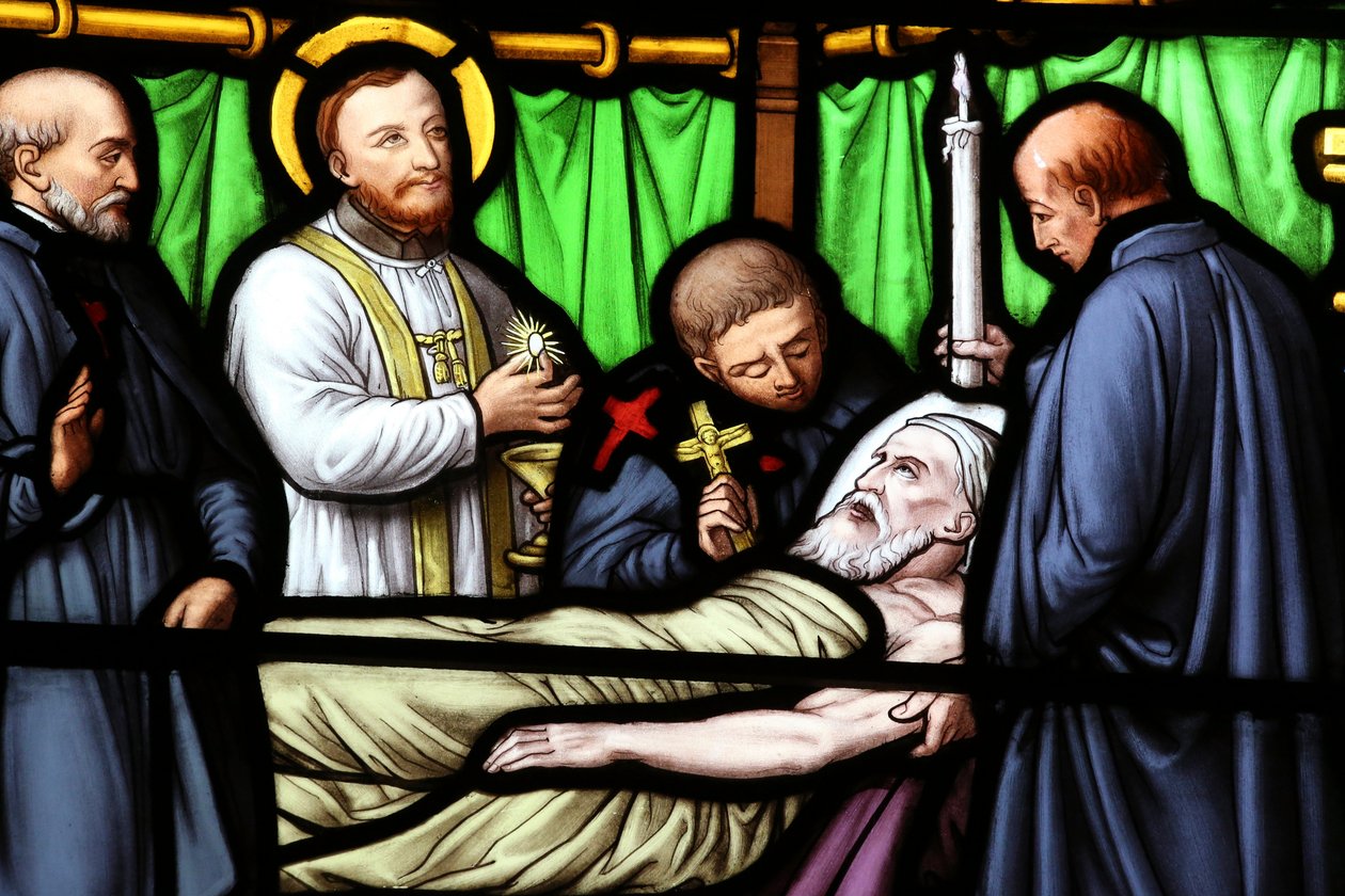 Geneve, Geneve, Sveitsi, 7.5.2015 - Basilica Notre-Dame of Geneve. Lasimaalaus. St. Vincent de Paul. tekijältä Unbekannt