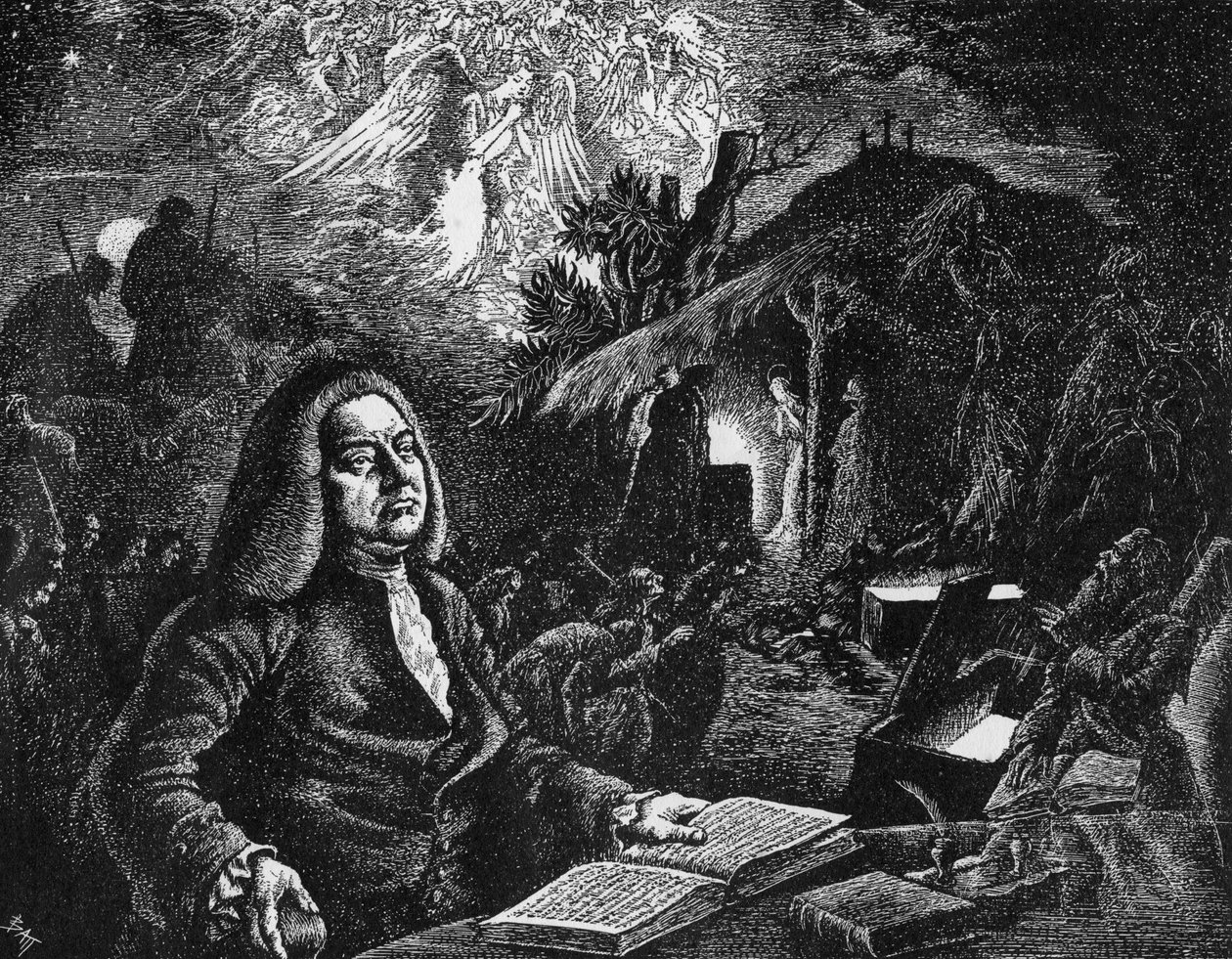 George Frideric Händel 1685-1759 säveltämässä Messiasta, 1700-luku tekijältä Unbekannt
