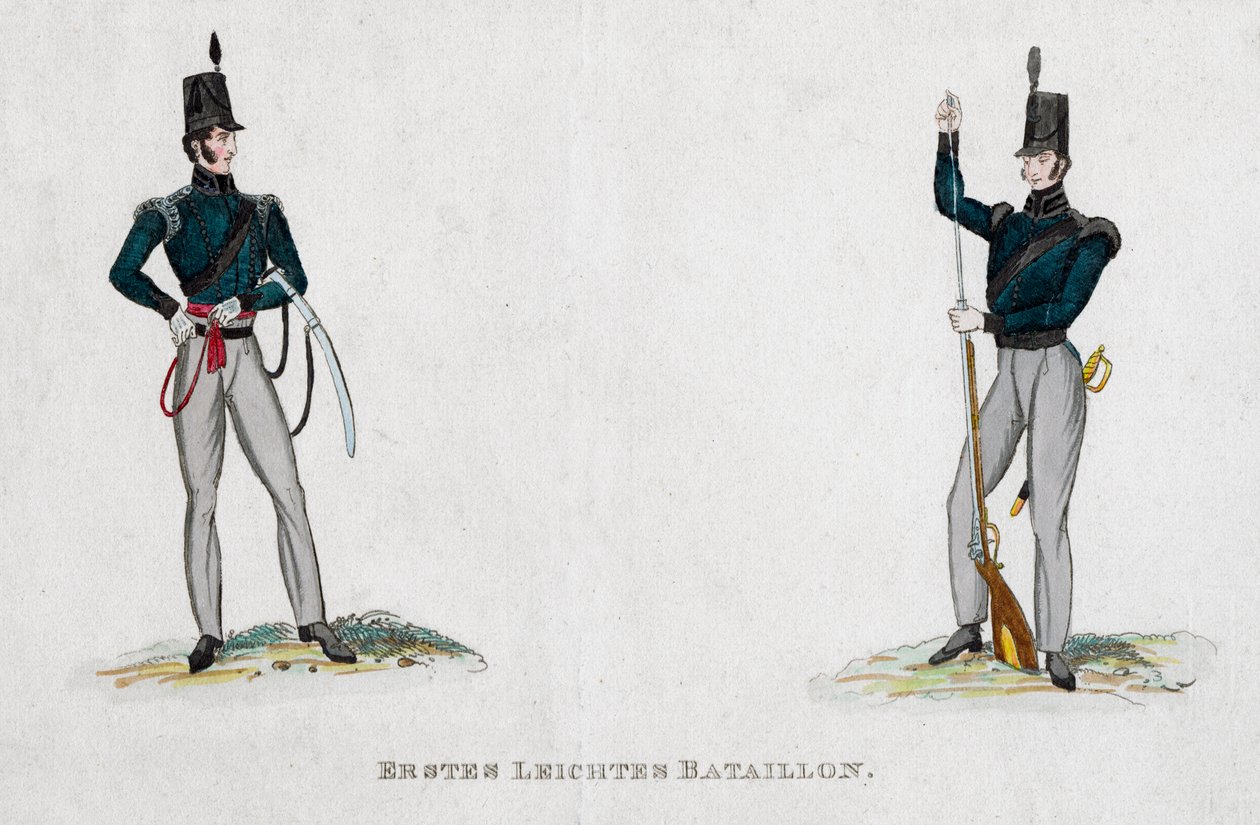 Saksalaisia sotilaita Waterloo-kaudelta, 1800-luku tekijältä Unbekannt