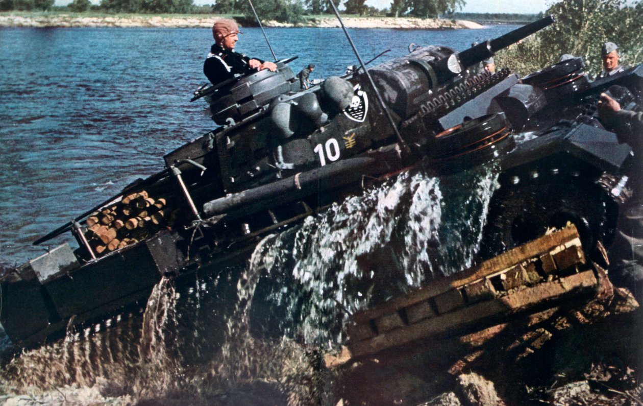 Saksalainen tankki kaataa jokea, Venäjä, 1941 tekijältä Unbekannt