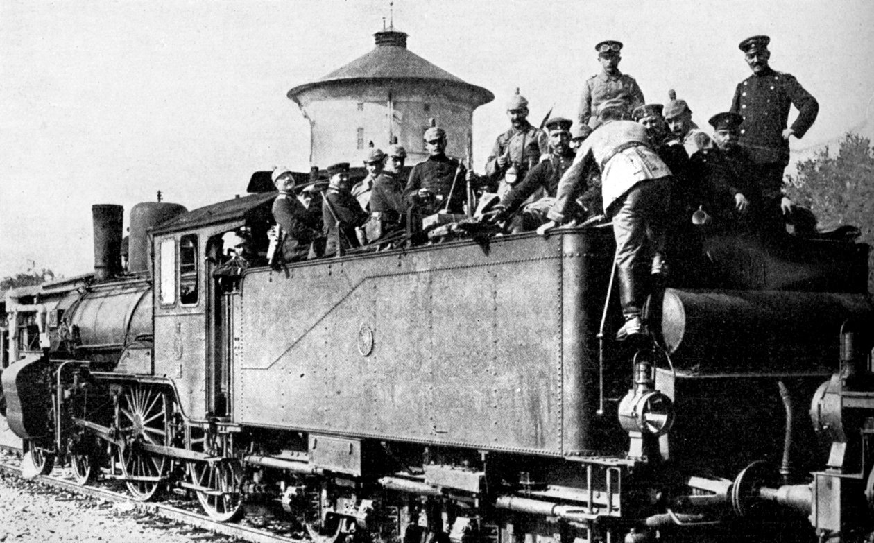 Saksalaiset joukot matkustavat junalla itärintamalle, ensimmäinen maailmansota, 1914 tekijältä Unbekannt