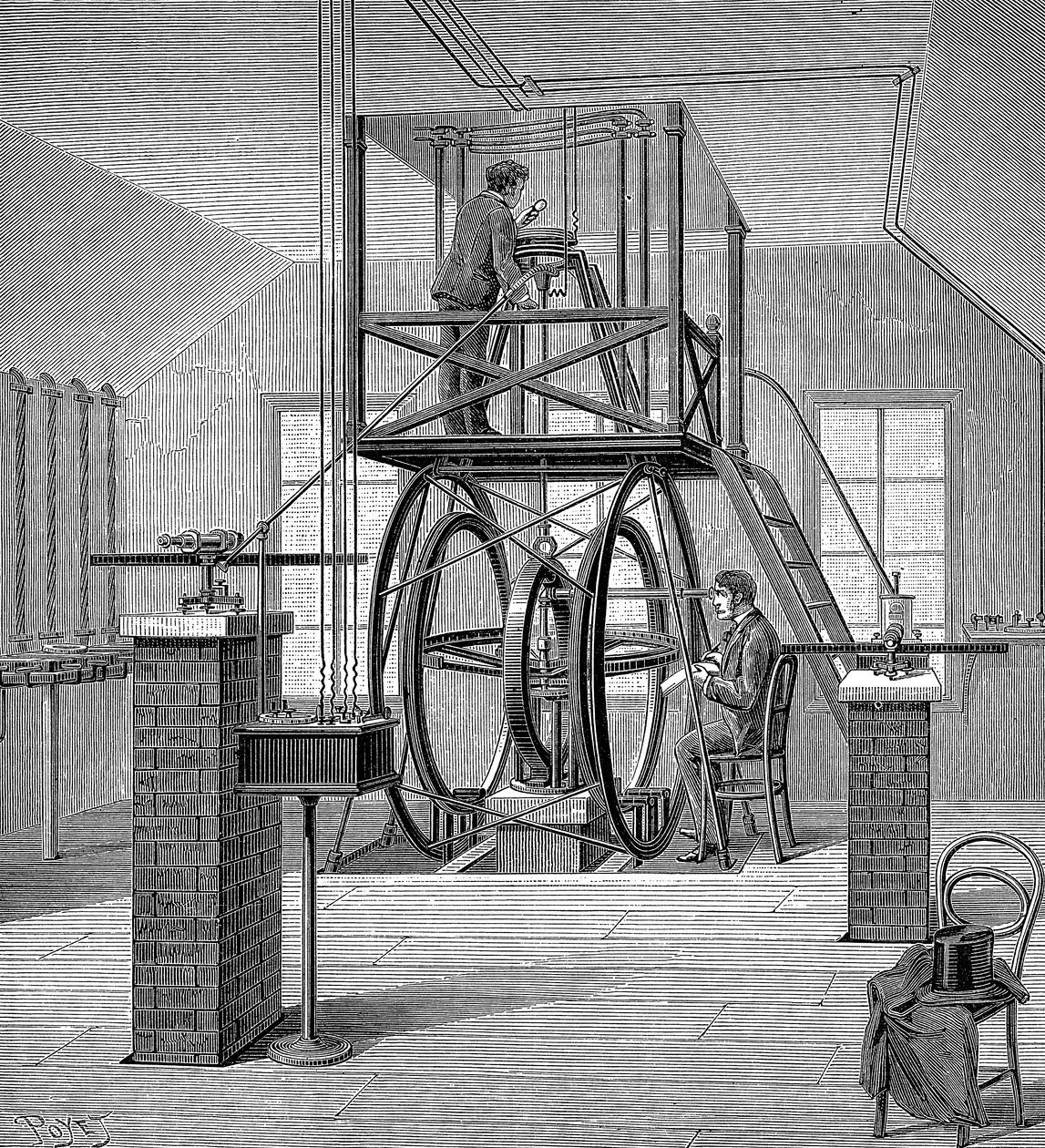 Jättiläinen galvanometri fysiikan laboratoriossa, Cornellin yliopisto, New York, USA, 1886 tekijältä Unbekannt
