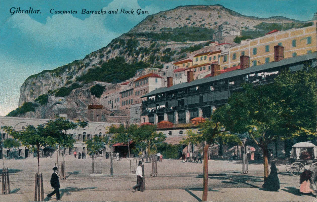 Gibraltar - Casemates Barracks ja Rock Gun, c1900 tekijältä Unbekannt