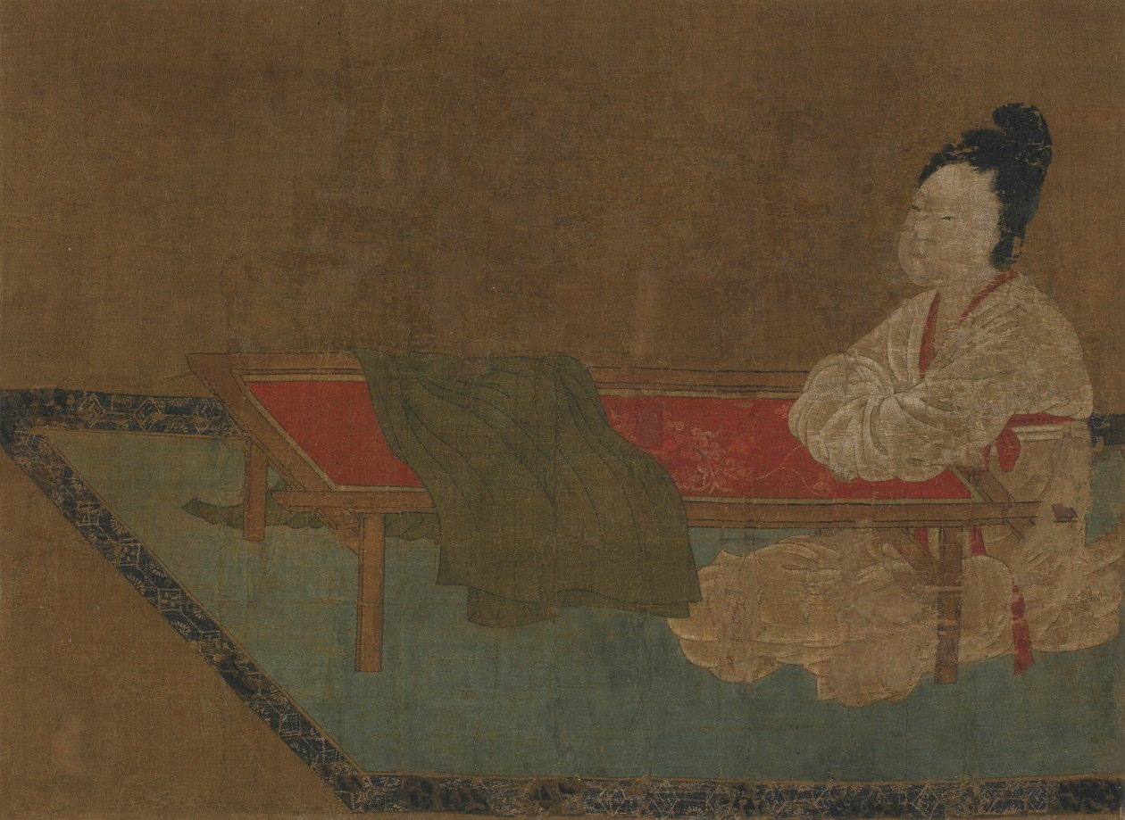 Tyttö istuu kirjontakehyksen ääressä, Ming-dynastia, 1400-luku. tekijältä Unbekannt