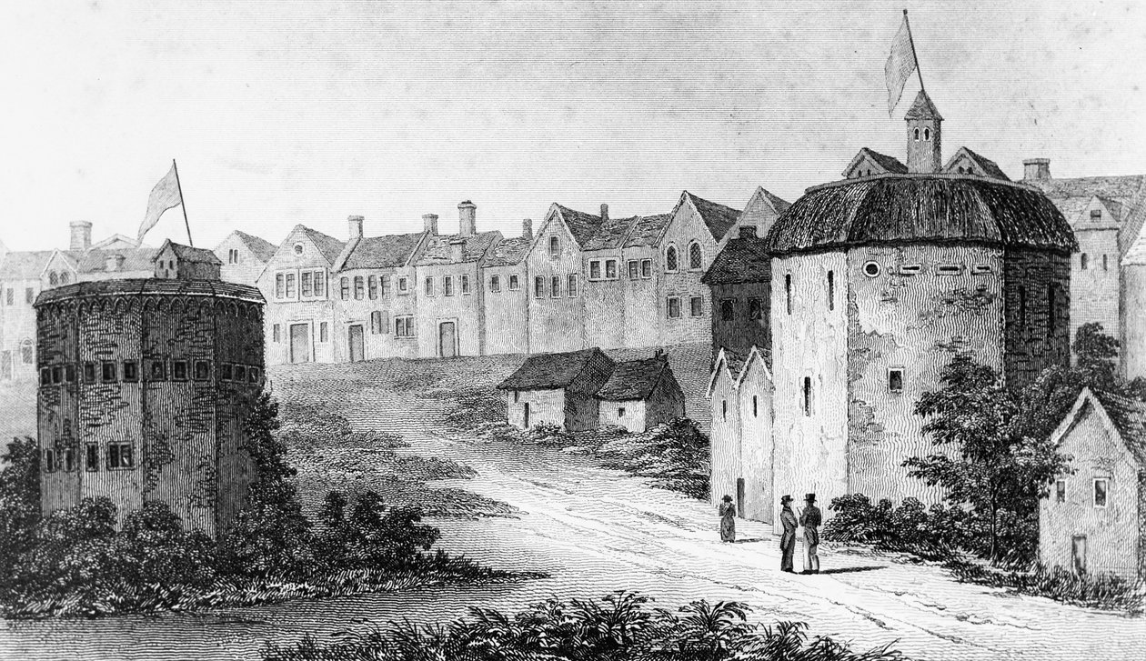 Globe Theatre, Bankside, Southwark right and the Bear Garden, c1597 1825 tekijältä Unbekannt