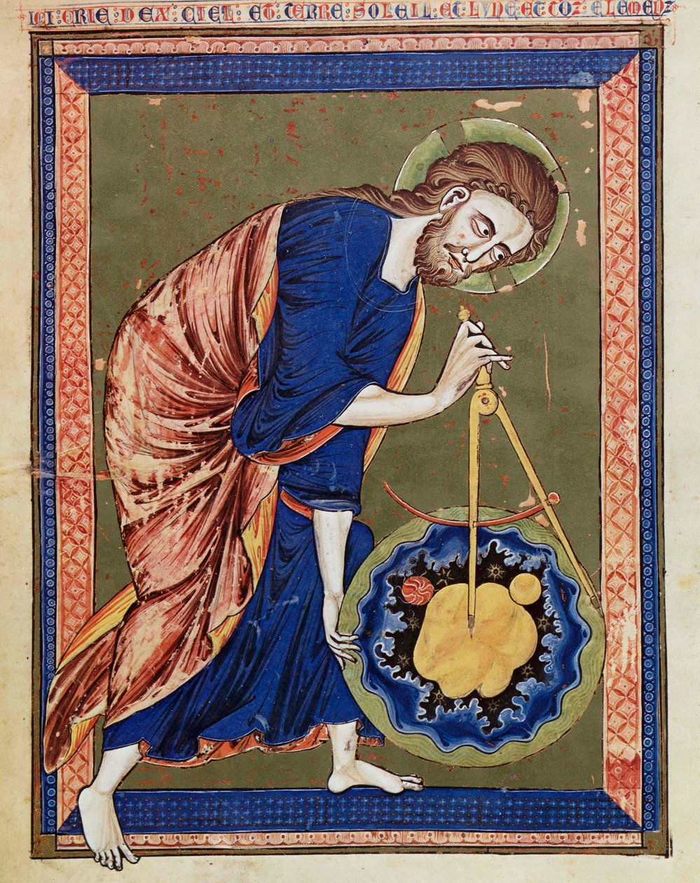 Jumala, jumalallinen arkkitehti. Valaistus Raamatun moraliséesta, Codex Vindobonensis 2554, n. 1250 (vellum) tekijältä Unbekannt
