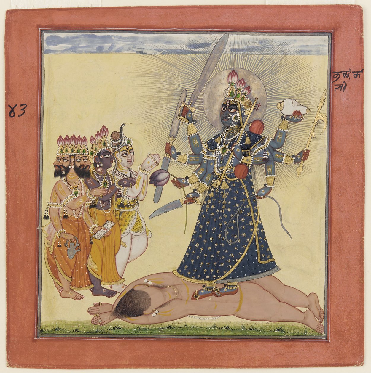 Jumalatar Bhadrakali, jota jumalat palvovat tantrisesta Devi-sarjasta, n. 1660 tekijältä Unbekannt