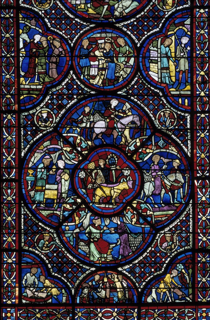 Goottilainen taide: ihmelapsen elämä. Lasimaalaus Cathedrale Saint Etienne de Bourgesin (Loir et Cher) ambulatoriosta tekijältä Unbekannt
