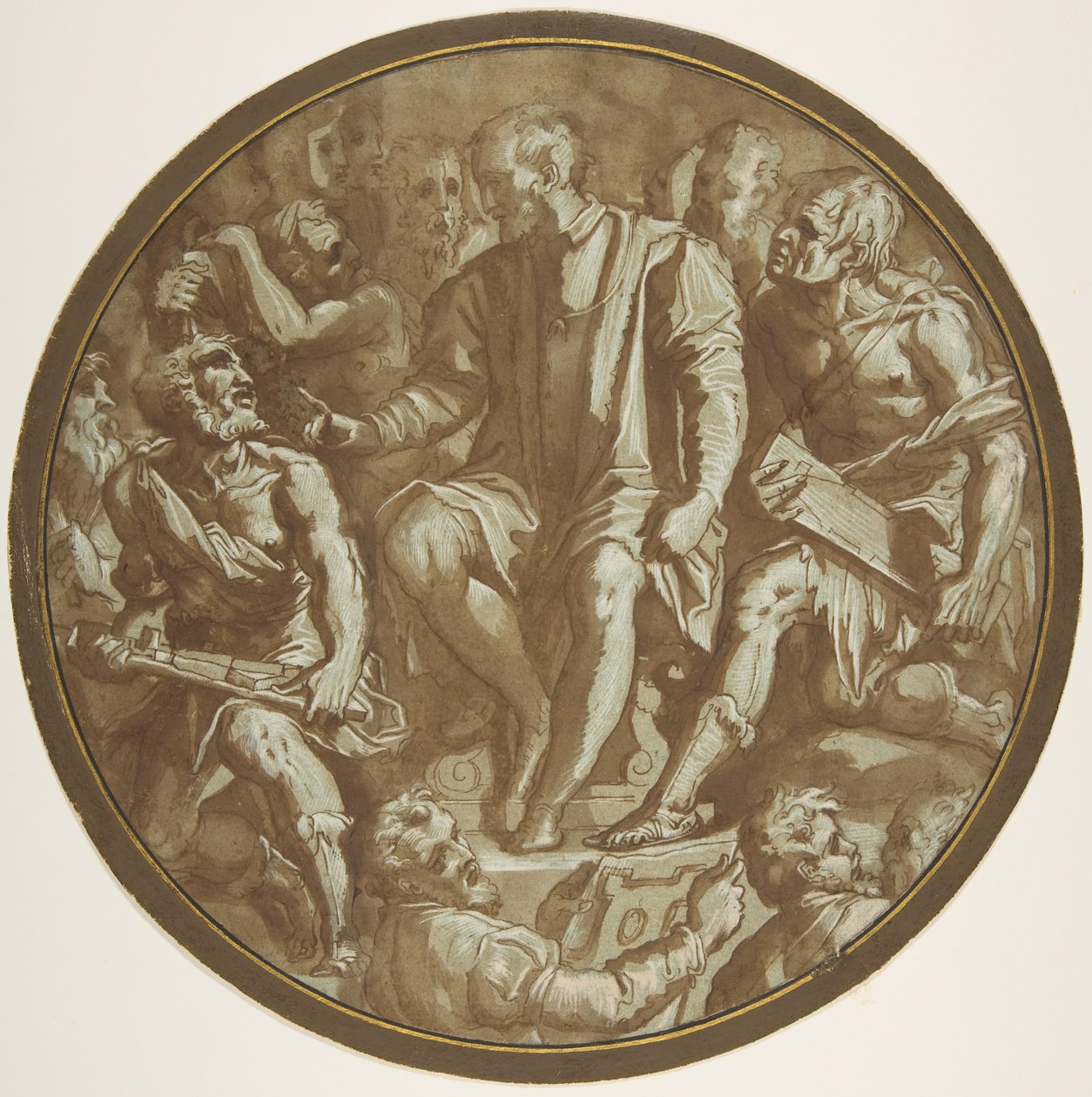 Toscanan suurherttua Cosimo I Taiteilijoidensa ympäröimänä., n. 1556-62. tekijältä Unbekannt