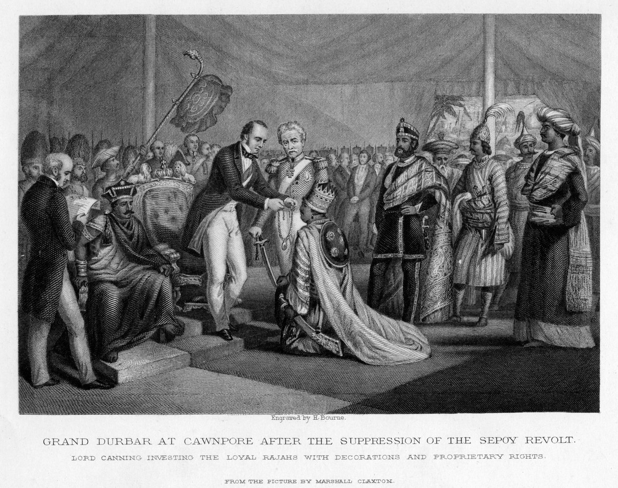 Grand Durbar Cawnporessa Sepoyn kapinan tukahduttamisen jälkeen, 1800-luku tekijältä Unbekannt