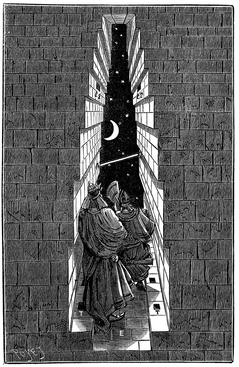 Gizan suuri Cheopsin pyramidi, jota käytetään tähtitieteellisenä observatoriona, 1891 tekijältä Unbekannt