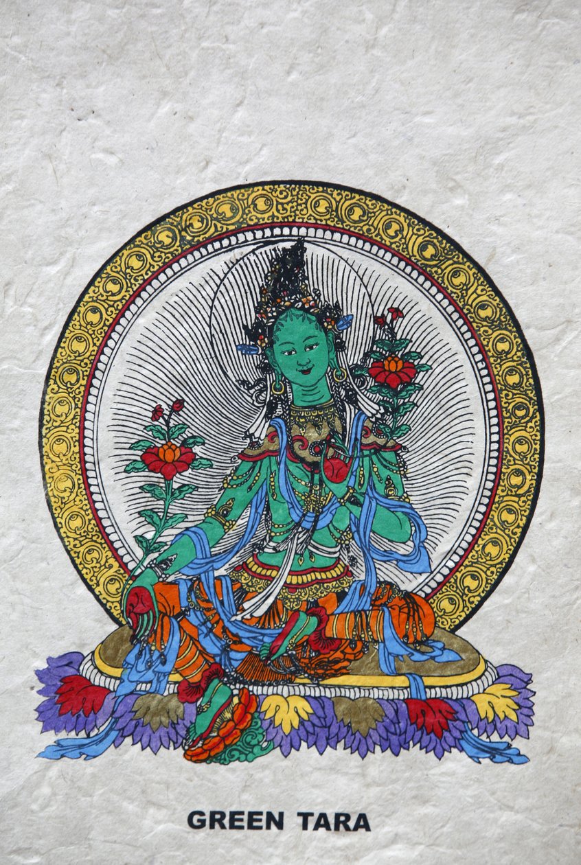 Vihreä Tara, buddhalainen vaurauden symboli. Kopanin luostari, Bhaktapur, Nepal tekijältä Unbekannt
