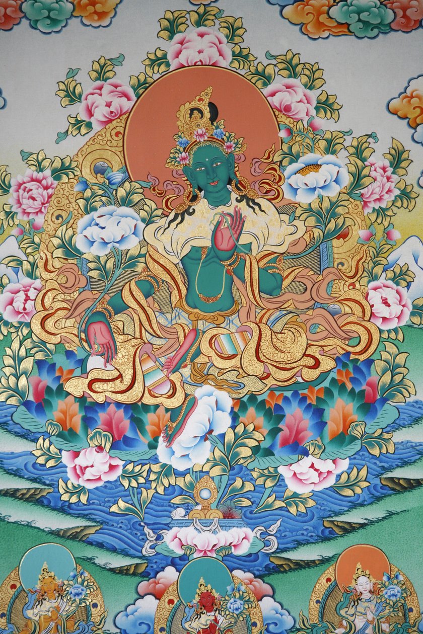 Vihreä Tara, vaurauden symboli. Kopanin luostari, Kathmandu, Nepal tekijältä Unbekannt