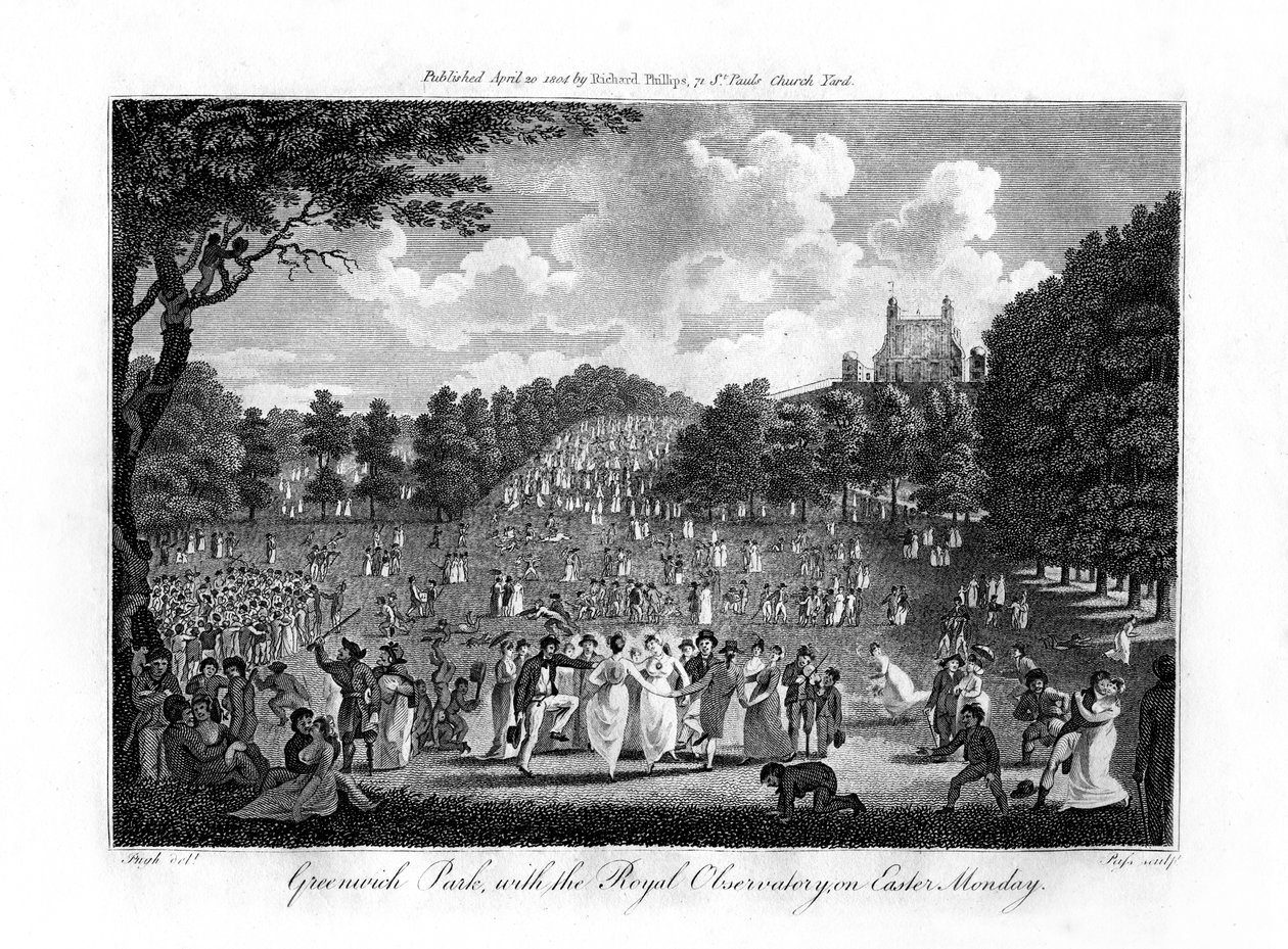 Greenwich Park ja Royal Observatory pääsiäismaanantaina Lontoossa 1804 tekijältä Unbekannt
