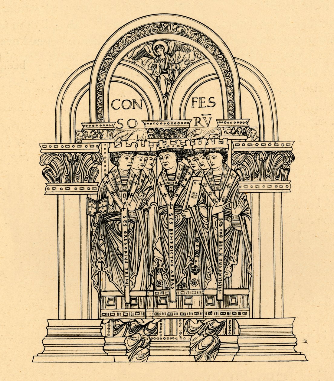Gregorius Suuri, St. Benedict ja St. Cuthbert, 1908 tekijältä Unbekannt
