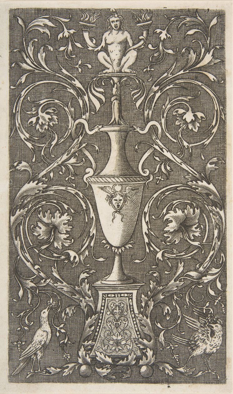 Groteski maljakoineen, lintuineen ja akantuskääröineen, n. 1515-1600. tekijältä Unbekannt