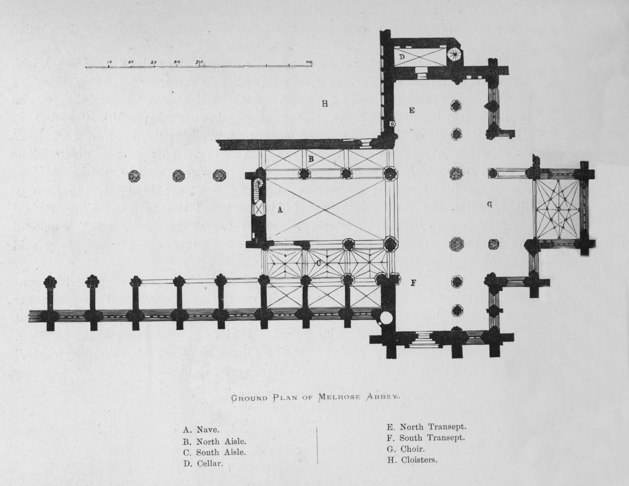 Melrose Abbeyn pohjasuunnitelma, 1897 tekijältä Unbekannt