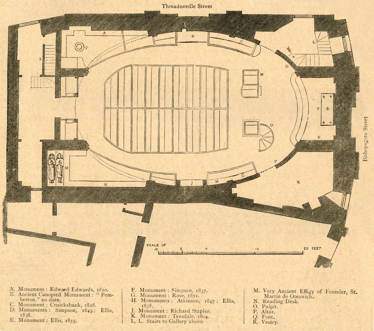 Modernin St. Martin Outwichin kirkon pohjapiirros, purettu 1874, 1897. tekijältä Unbekannt