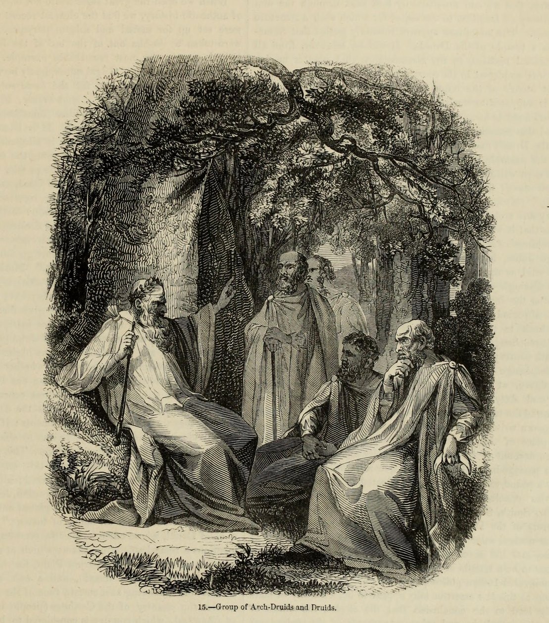 Arkkidruidien ja druidien ryhmä kirjasta Old England: A Pictorial Museum, 1845 tekijältä Unbekannt