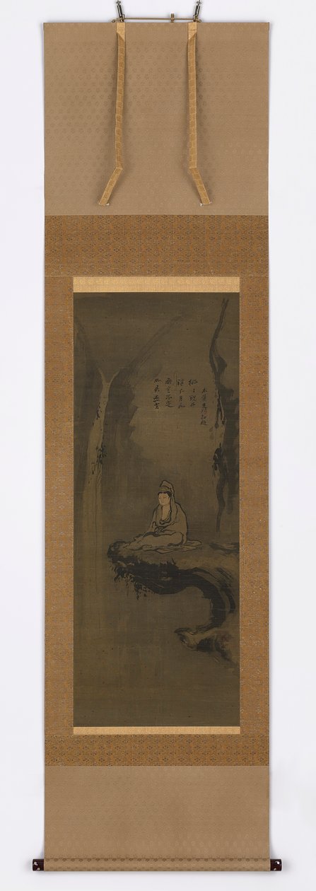 Guanyin, valkoinen viitta, istuu riippuvan kiven päällä, Muromachi-kausi, 1400-luku. tekijältä Unbekannt