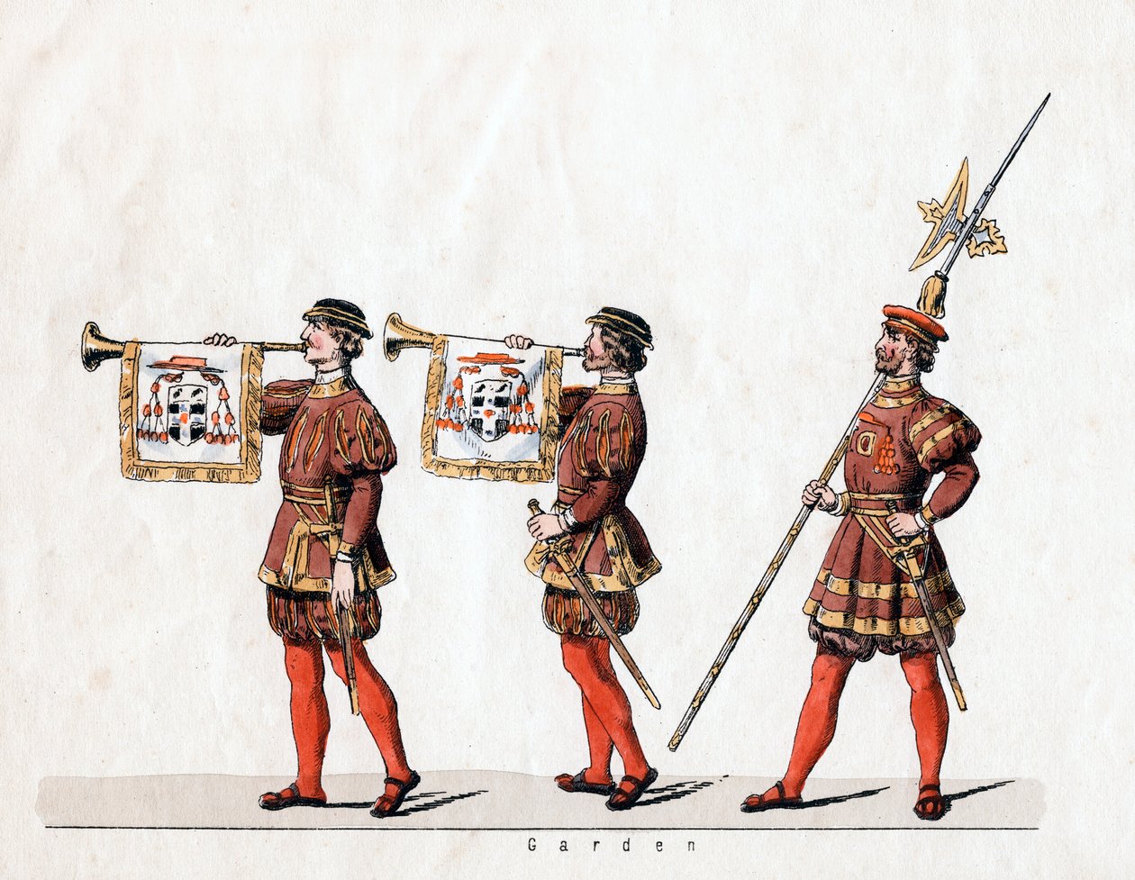Vartijat, pukusuunnittelu Shakespearen näytelmään, Henry VIII, 1800-luku tekijältä Unbekannt