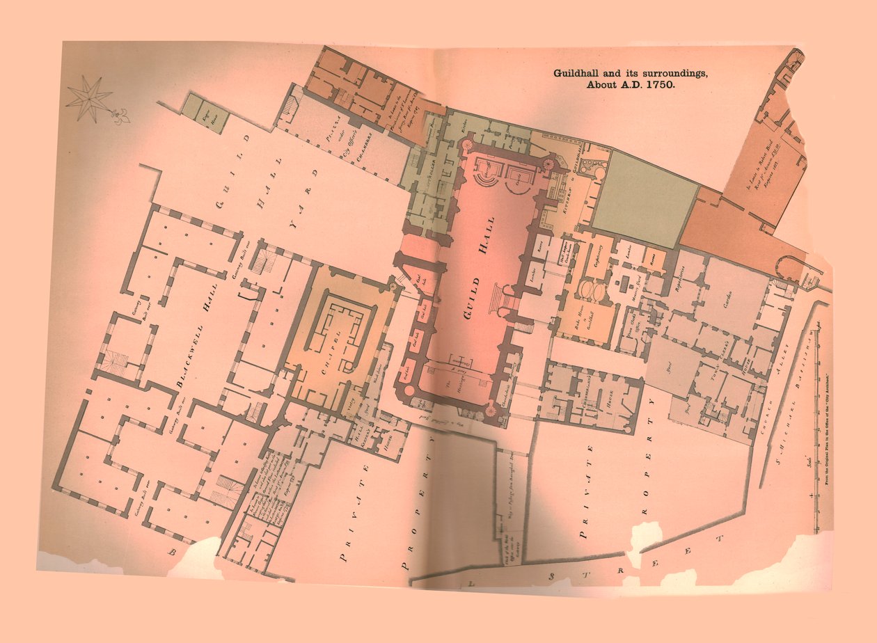 Guild Hall City of London Plan, c1750, 1886 tekijältä Unbekannt