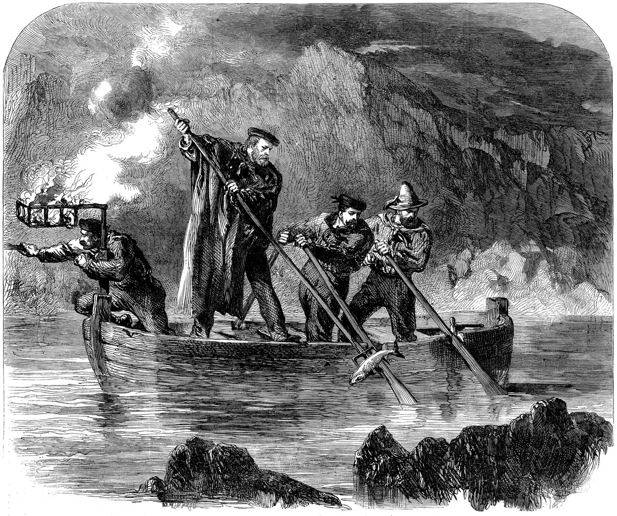 Giuseppe Garibaldi keihäämässä kalaa yöllä Capreran edustalla, 1860-61 tekijältä Unbekannt