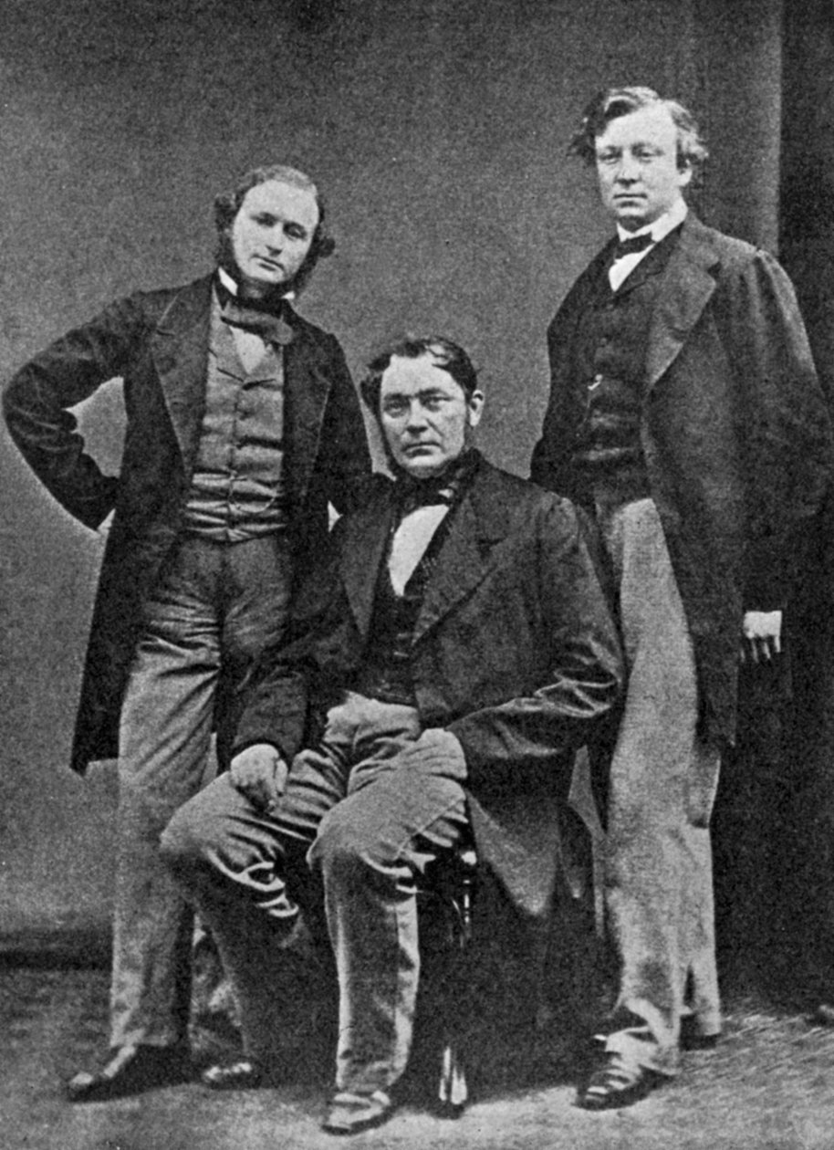 Gustav Kirchhoff, Robert Bunsen ja Henry Roscoe, tiedemiehet, 1860 tekijältä Unbekannt
