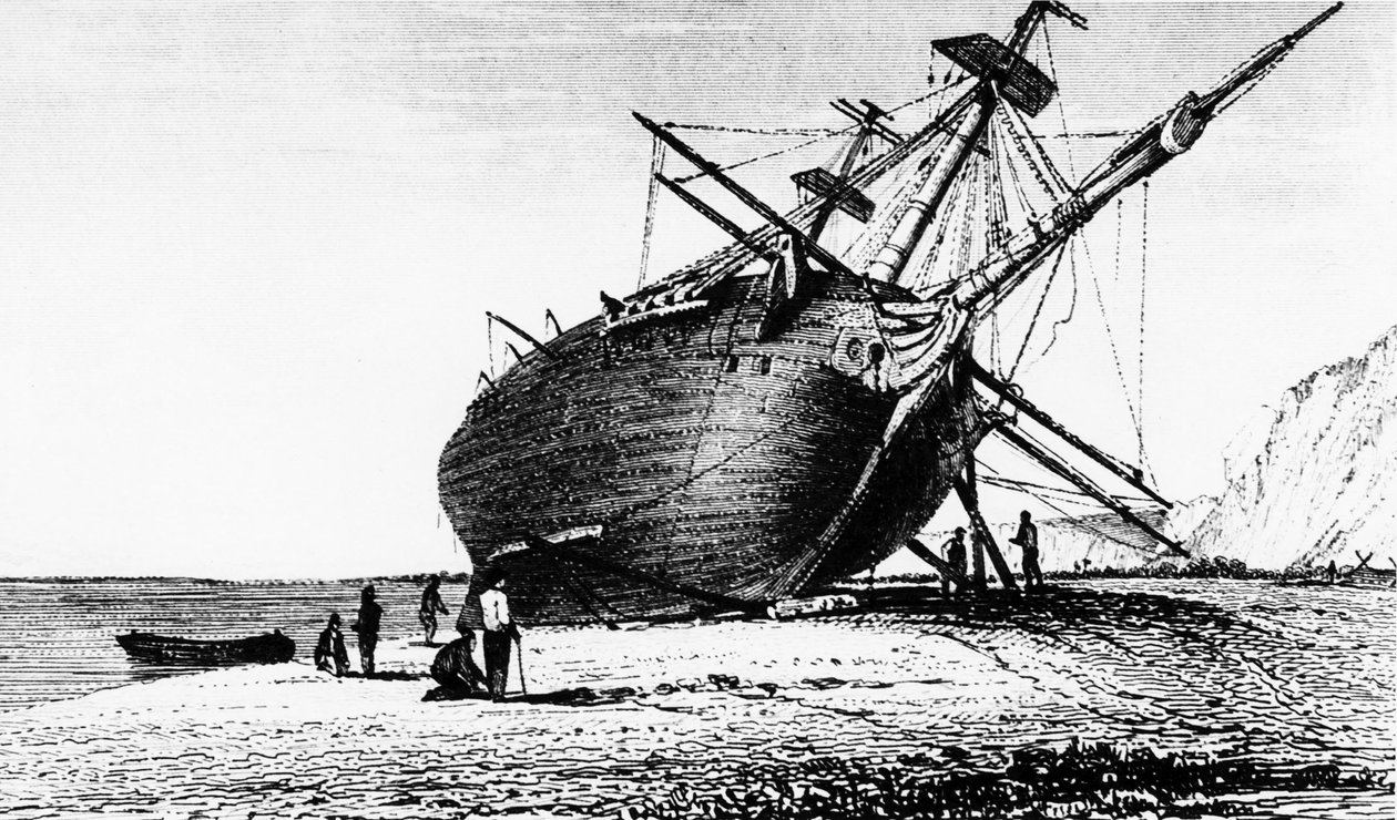 HMS Beagle laskettu maihin, Rio Santa Cruz, Patagonia, Etelä-Amerikka, 1834 1839 tekijältä Unbekannt