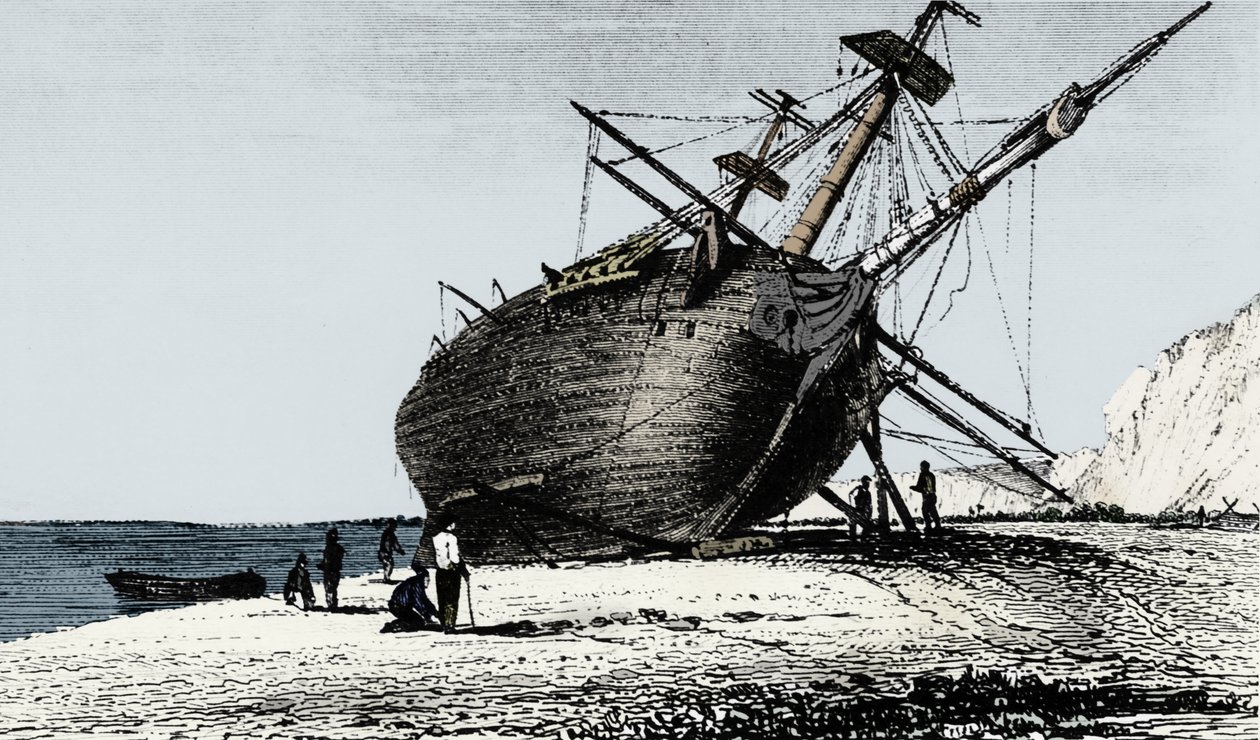 HMS Beagle laskettu maihin, Rio Santa Cruz, Patagonia, Etelä-Amerikka, 1834 1839 tekijältä Unbekannt