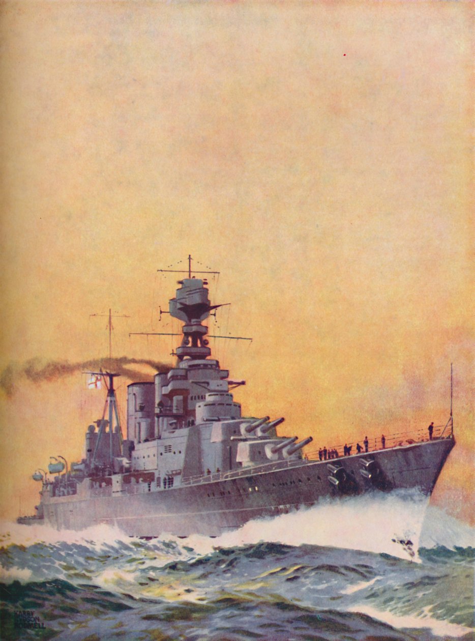 HMS Hood perustettiin vuonna 1916 ja valmistui 1920, 1937 tekijältä Unbekannt