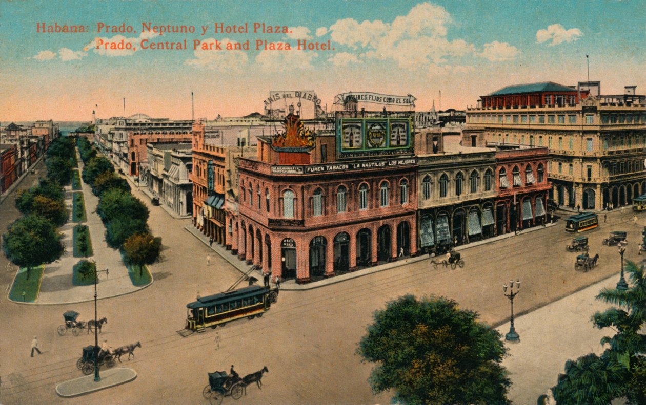 Havanna: Prado, Neptuno ja Hotel Plaza. Prado, Central Park and Plaza Hotel, 1910 tekijältä Unbekannt