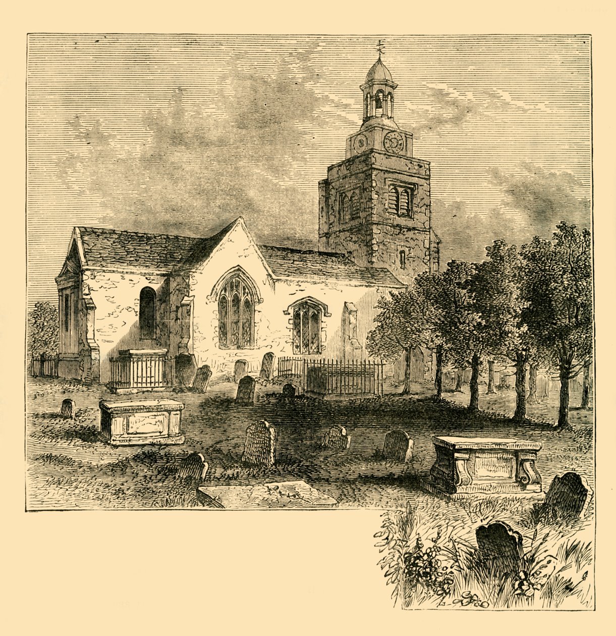 Hammersmithin seurakuntakirkko, vuonna 1820, n. 1878. tekijältä Unbekannt