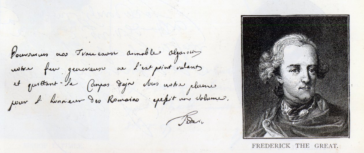 Frederick Suuren, Preussin kuninkaan, käsiala ja allekirjoitus (kynä ja muste paperille) tekijältä Unbekannt