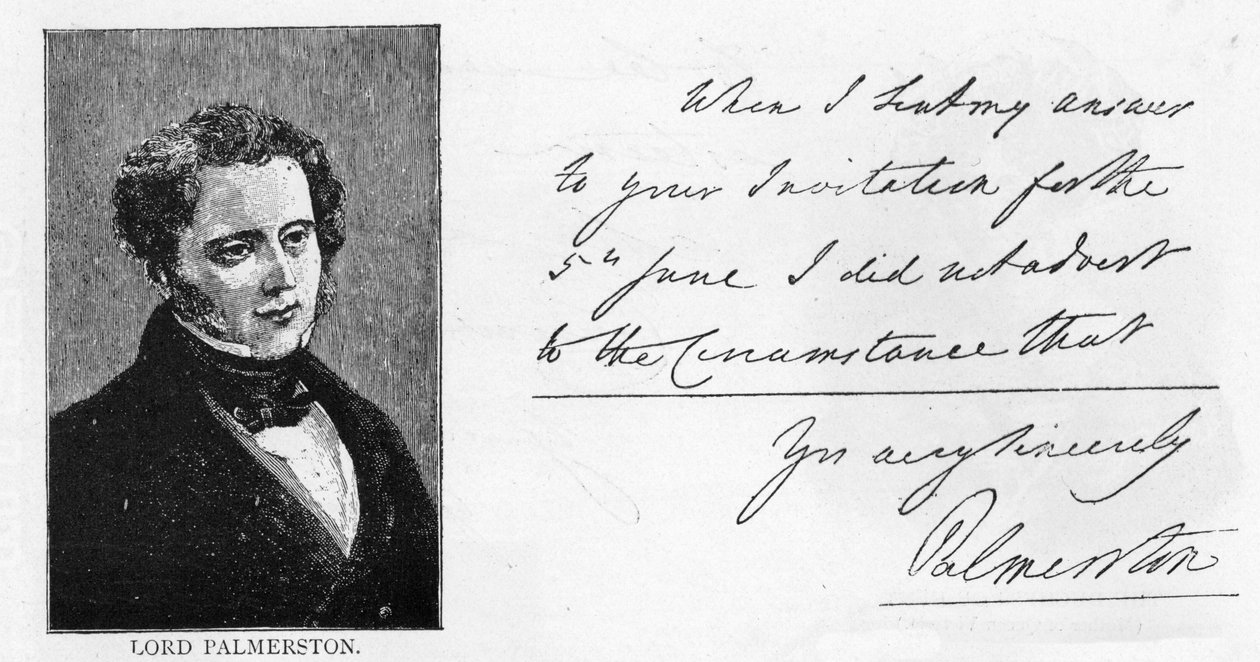 Henry John Templen, 3. varakreivi Palmerstonin käsiala ja allekirjoitus (kynä ja muste paperille) tekijältä Unbekannt
