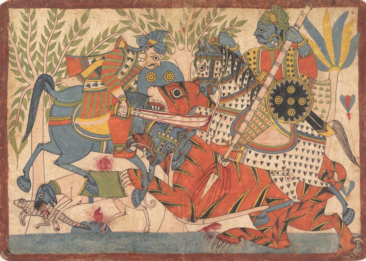 Harishchandra ja hänen ministerinsä tappavat tiikerifolion Harishchandra-sarjasta, 1800-1850. tekijältä Unbekannt
