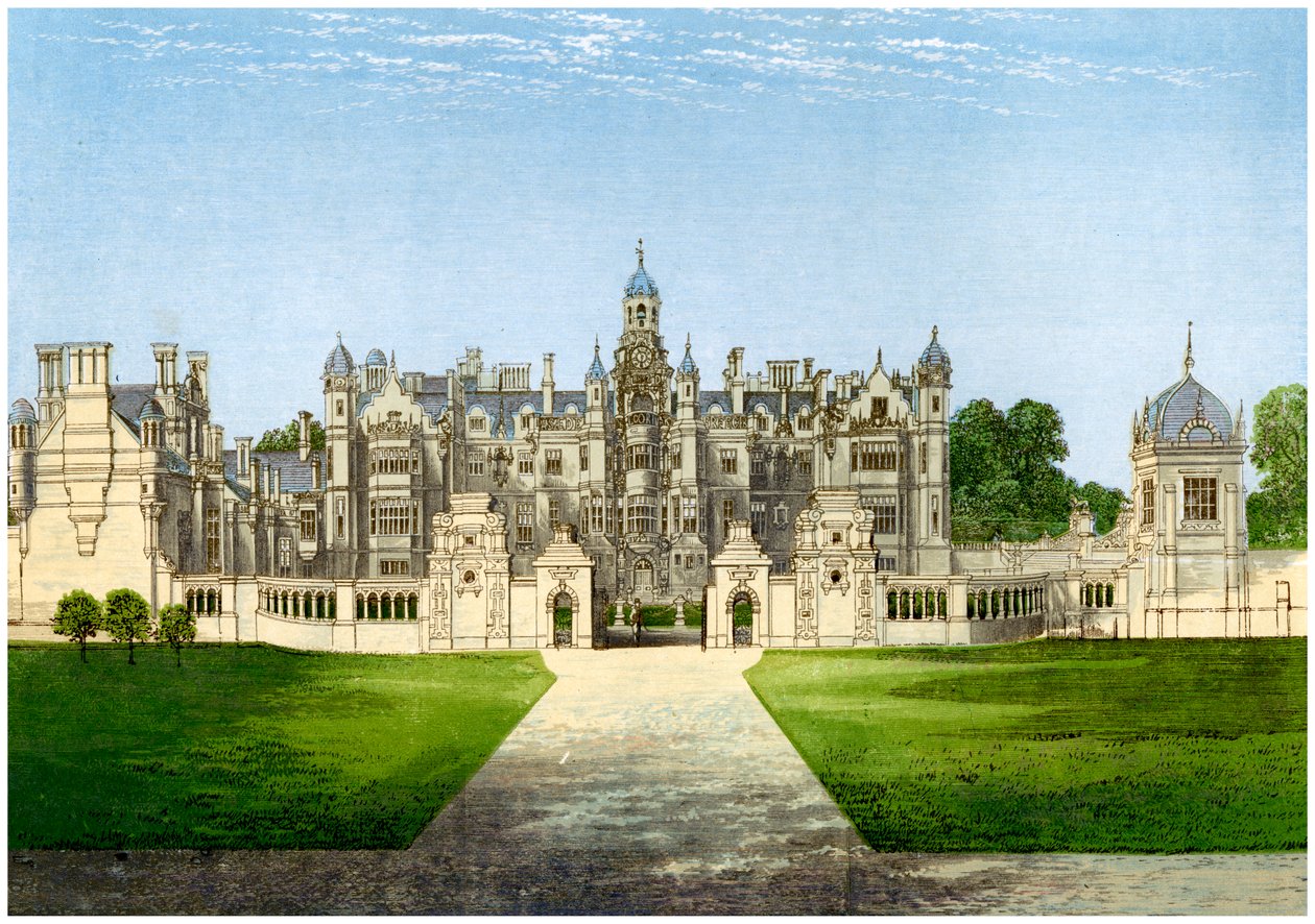 Harlaxton Manor, Lincolnshire, Gregoryn perheen koti, vuodelta 1880 tekijältä Unbekannt