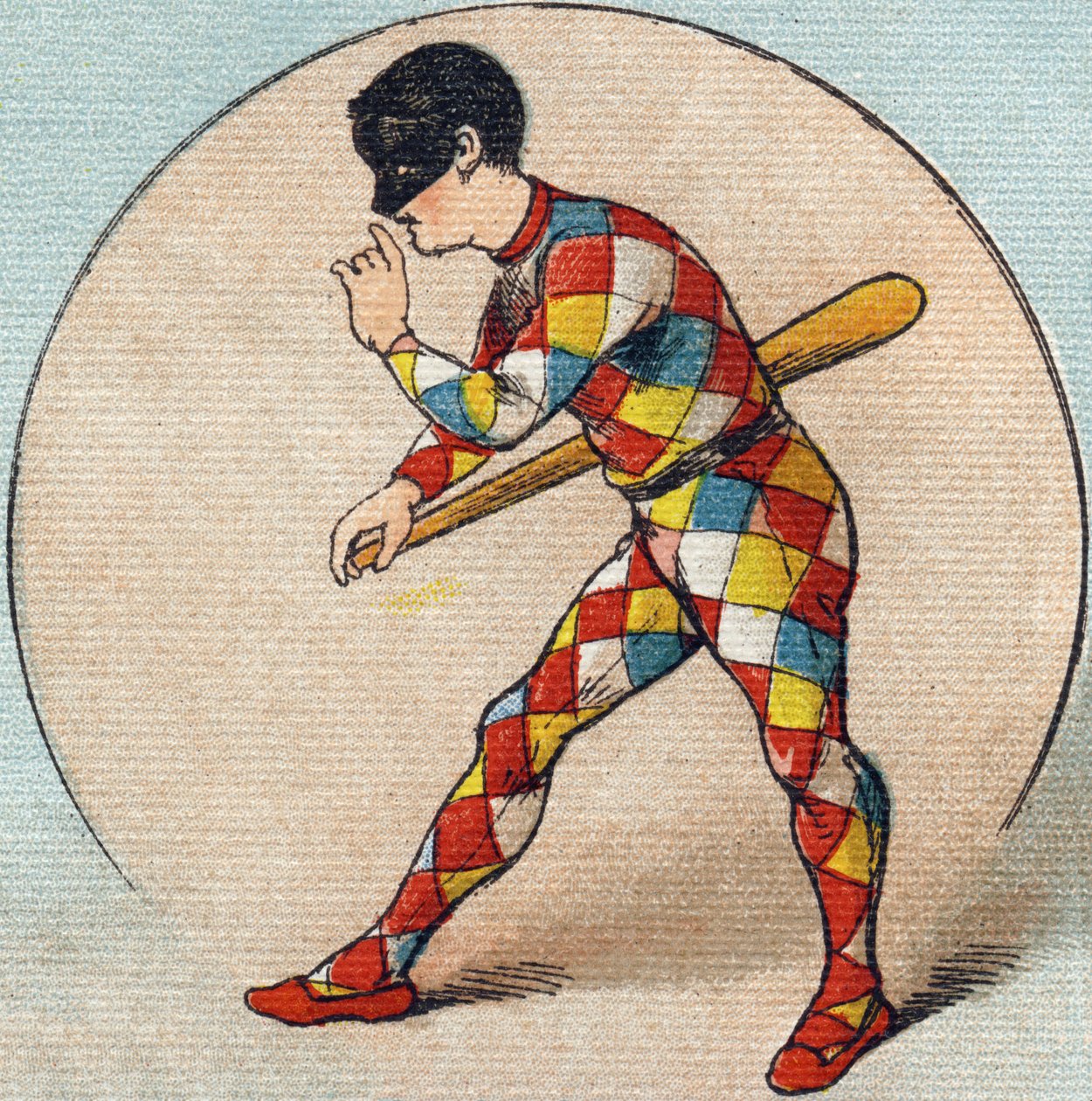 Harlekiini. Kaiverrus "Alphabet de ma petite fille". Bernardin-Bechet ja Fils, kirjakauppias-kustantajat, Pariisi, noin 1895. Rikkoutumaton albumi kankaalle. Bibliotheque des Bebes. 12 sivua. Albumi, joka sisältää lukumenetelmän ja havainnollisen abeceedar tekijältä Unbekannt