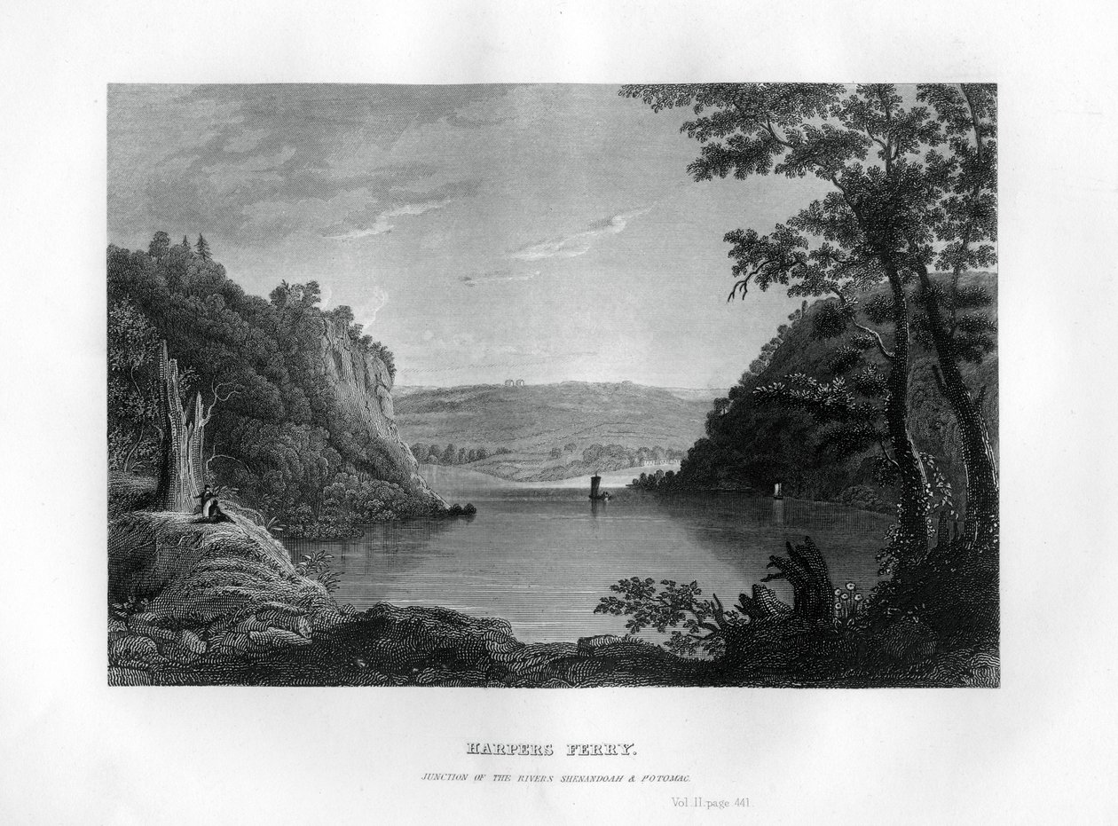 Harpers Ferry, Shenandoah- ja Potomac-jokien risteys, Länsi-Virginia, USA, 1855 tekijältä Unbekannt