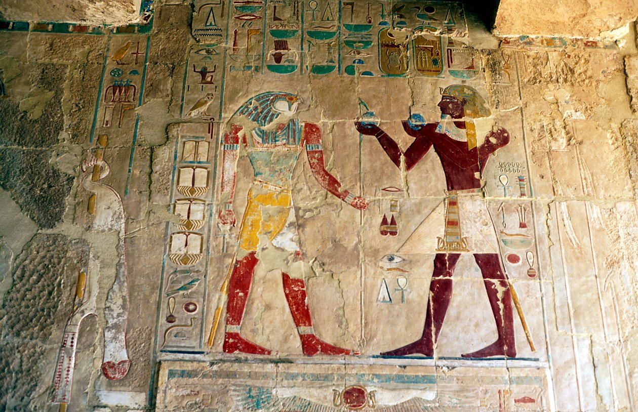 Hatshepsut, Egyptin kuningatar, esittelee uhrin Horukselle tekijältä Unbekannt
