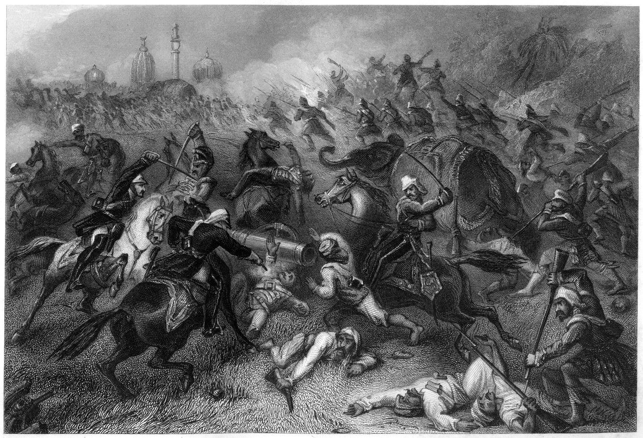 Havelocks-kolonni hyökkää kapinoijia vastaan ennen Cawnporea, 1857, c1860 tekijältä Unbekannt